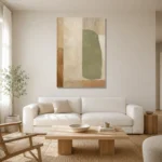 Serene Sage Japandi Minimalist Wall Art Canvas Print styled in a refined neutral interior