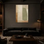 Serene Sage Japandi Minimalist Wall Art Canvas Print shown in a warm modern interior