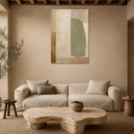 Serene Sage Japandi Minimalist Wall Art Canvas Print presented in a sophisticated home setting