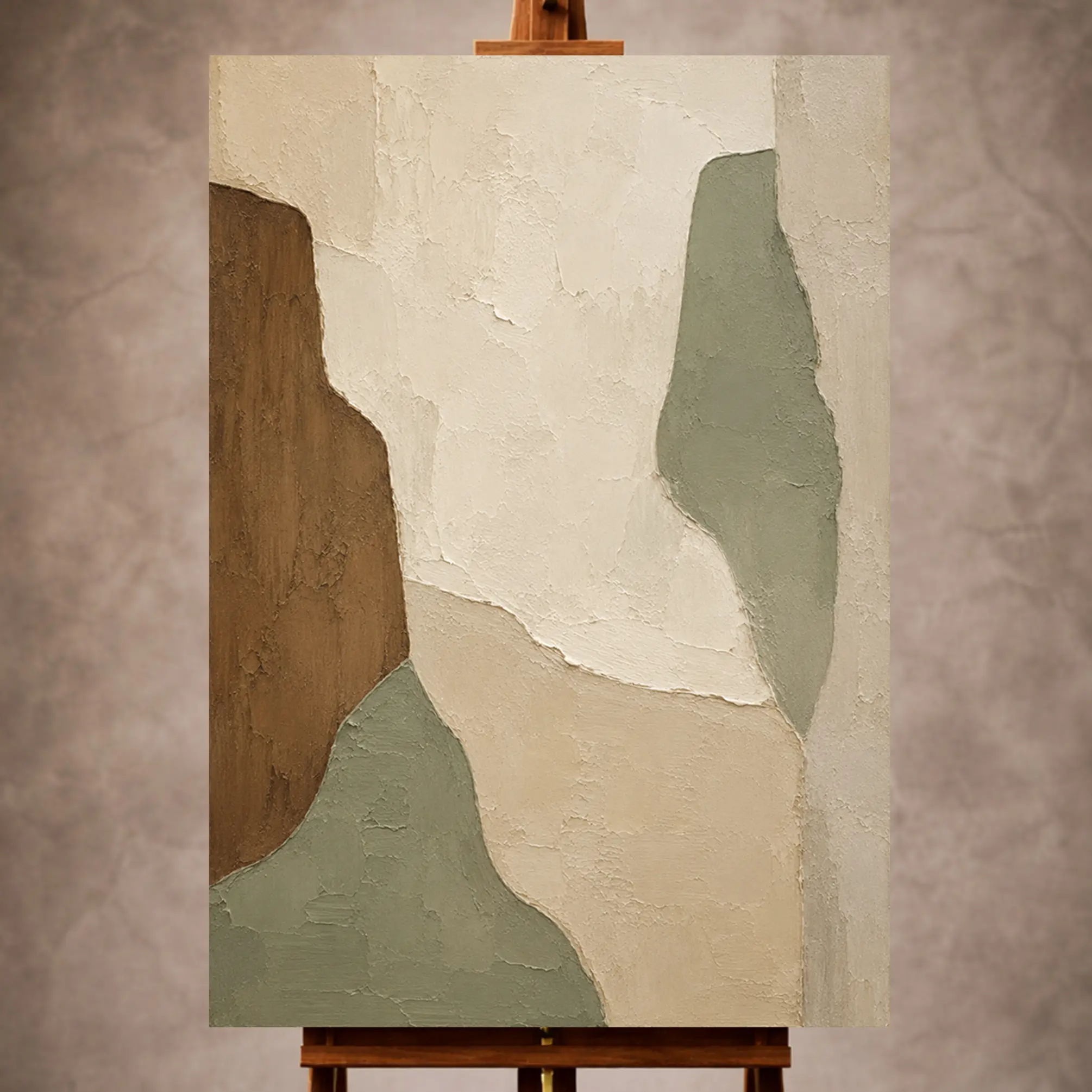 Premium Wall Art Dikey Html Edition – MINIMALIST067 Image 1 Sage and cedar Minimalist Wall Art print featuring abstract Japandi forms for elegant interiors