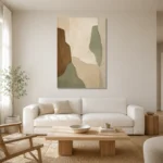 Sage and Cedar Japandi Minimalist Wall Art Canvas Print styled in a refined neutral interior