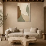 Sage and Cedar Japandi Minimalist Wall Art Canvas Print presented in a sophisticated home setting