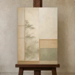 Sage Shoji Minimalist Wall Art Canvas Print displayed on a studio easel