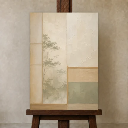 Sage Shoji Minimalist Wall Art Canvas Print shown in Studio Easel