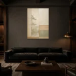 Sage Shoji Minimalist Wall Art Canvas Print shown in a warm modern interior