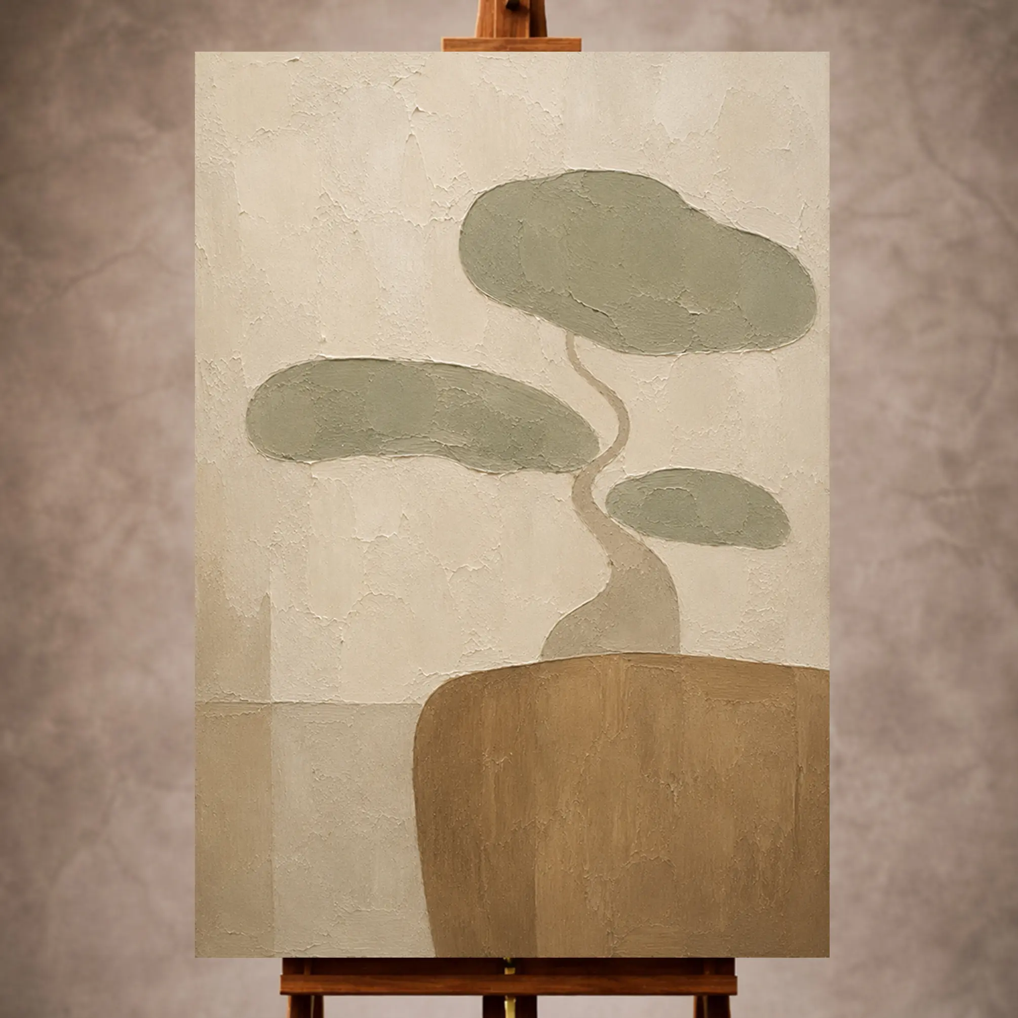 Premium Wall Art Dikey Html Edition – MINIMALIST069 Image 1 Sage Minimalist Wall Art print featuring a bonsai-inspired abstract form for elegant interiors