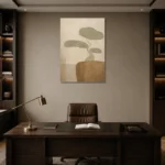 Sage Bonsai Minimalist Wall Art Canvas Print displayed in a contemporary gallery-inspired room