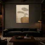Sage Bonsai Minimalist Wall Art Canvas Print shown in a warm modern interior