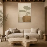 Sage Bonsai Minimalist Wall Art Canvas Print presented in a sophisticated home setting