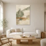 Sage and Ivory Japandi Minimalist Wall Art Canvas Print styled in a refined neutral interior
