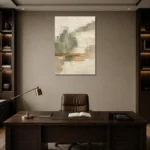 Sage and Ivory Japandi Minimalist Wall Art Canvas Print displayed in a contemporary gallery-inspired room