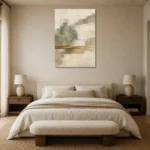 Sage and Ivory Japandi Minimalist Wall Art Canvas Print showcased in an elegant minimalist interior