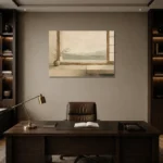 Sage Tea House Minimalist Wall Art Canvas Print displayed in a contemporary gallery-inspired room