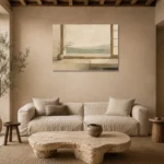 Sage Tea House Minimalist Wall Art Canvas Print presented in a sophisticated home setting