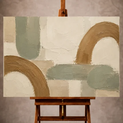 Sage and cedar Minimalist Wall Art print featuring broad abstract arches and softened blocks for elegant interiors