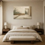 Sage Zen Courtyard Minimalist Wall Art Canvas Print showcased in an elegant minimalist interior