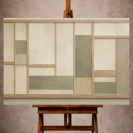 Sage and ivory Minimalist Wall Art print featuring shoji-inspired panels and pale ash-wood accents for elegant interiors