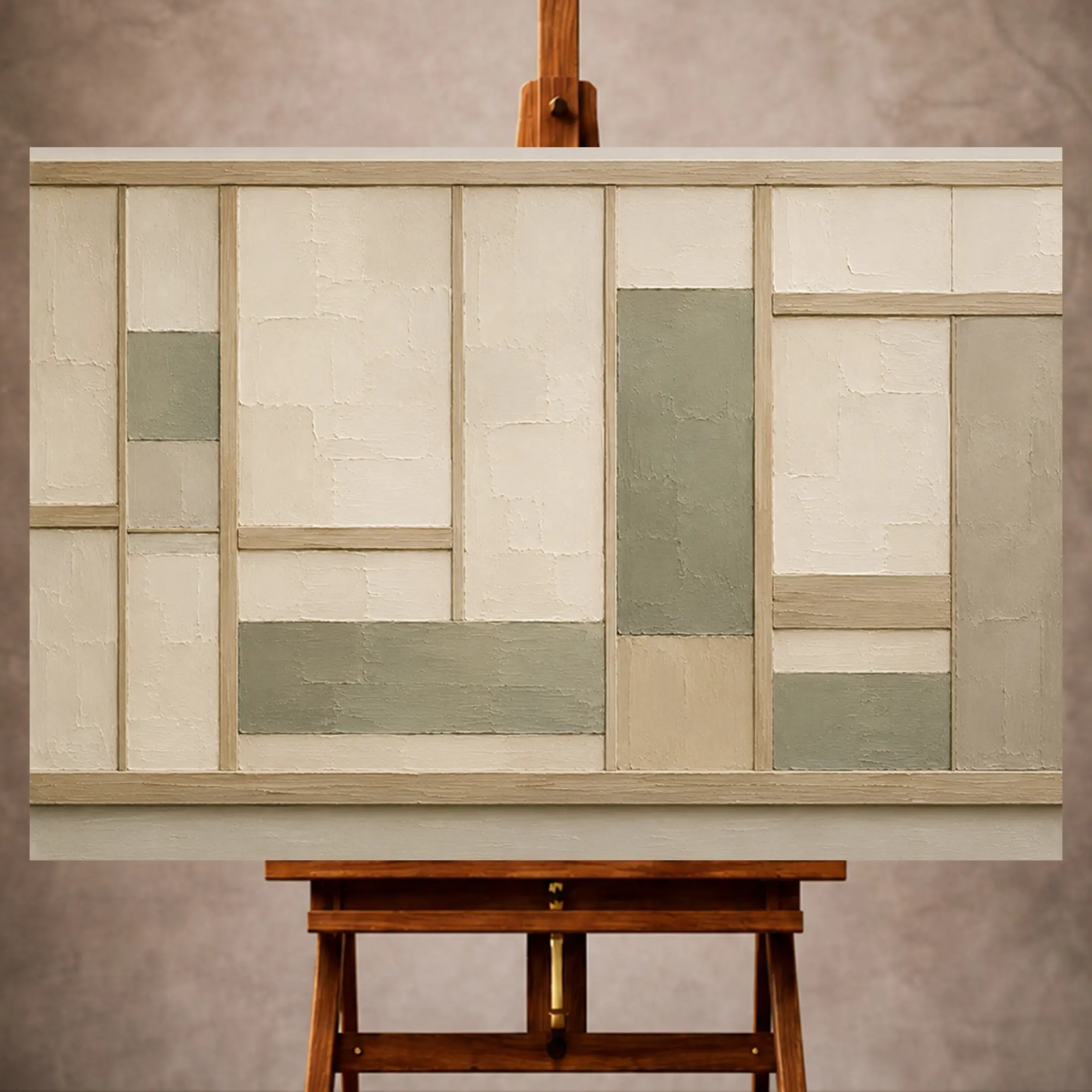Premium Wall Art Yatay Html Edition – MINIMALIST074 Image 1 Sage and ivory Minimalist Wall Art print featuring shoji-inspired panels and pale ash-wood accents for elegant interiors