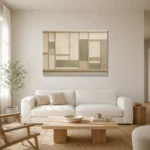 Sage Shoji Panel Minimalist Wall Art Canvas Print styled in a refined neutral interior