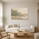 Moss Sage Japandi Minimalist Wall Art Canvas Print styled in a refined neutral interior