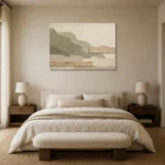 Moss Sage Japandi Minimalist Wall Art Canvas Print showcased in an elegant minimalist interior