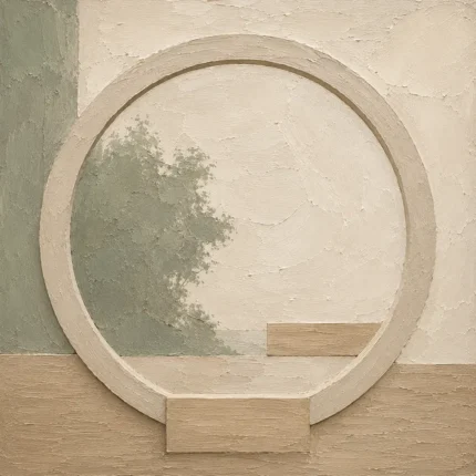 Sage Moon Gate Japandi Minimalist Wall Art Canvas Print