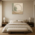 Sage Moon Gate Japandi Minimalist Wall Art Canvas Print showcased in an elegant minimalist interior