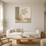 Sage Ceramic Still Life Minimalist Wall Art Canvas Print styled in a refined neutral interior