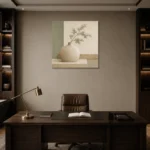 Sage Ceramic Still Life Minimalist Wall Art Canvas Print displayed in a contemporary gallery-inspired room