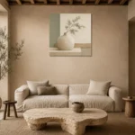 Sage Ceramic Still Life Minimalist Wall Art Canvas Print presented in a sophisticated home setting