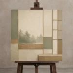 Sage Forest Shoji Minimalist Wall Art Canvas Print displayed on a studio easel