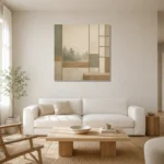 Sage Forest Shoji Minimalist Wall Art Canvas Print styled in a refined neutral interior