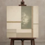 Sage Tatami Geometry Minimalist Wall Art Canvas Print displayed on a studio easel
