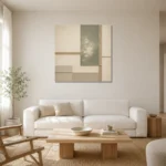 Sage Tatami Geometry Minimalist Wall Art Canvas Print styled in a refined neutral interior
