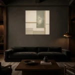 Sage Tatami Geometry Minimalist Wall Art Canvas Print shown in a warm modern interior