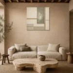 Sage Tatami Geometry Minimalist Wall Art Canvas Print presented in a sophisticated home setting