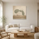 Sage Pebble Japandi Minimalist Wall Art Canvas Print styled in a refined neutral interior