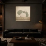 Sage Pebble Japandi Minimalist Wall Art Canvas Print shown in a warm modern interior