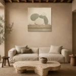 Sage Pebble Japandi Minimalist Wall Art Canvas Print presented in a sophisticated home setting