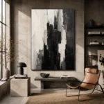 Black And White Abstract Monochrome Wall Art Canvas Print - Image 3
