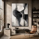 Black And White Organic Forms Monochrome Wall Art Canvas Print - Image 3