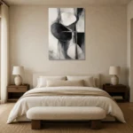 Black And White Organic Forms Monochrome Wall Art Canvas Print showcased in an elegant minimalist interior