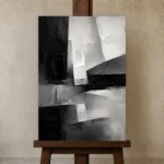Architectural Blocks Monochrome Wall Art Canvas Print displayed on a studio easel