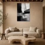 Architectural Blocks Monochrome Wall Art Canvas Print presented in a sophisticated home setting