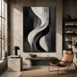 Flowing Curves Monochrome Wall Art Canvas Print - Image 3