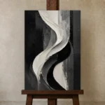 Flowing Curves Monochrome Wall Art Canvas Print displayed on a studio easel