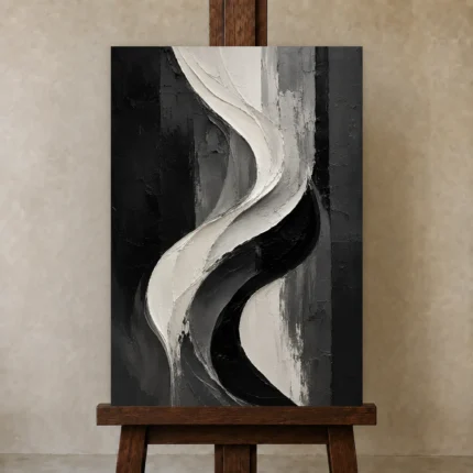 Flowing Curves Monochrome Wall Art Canvas Print shown in Studio Easel