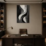 Flowing Curves Monochrome Wall Art Canvas Print displayed in a contemporary gallery-inspired room