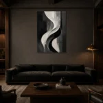 Flowing Curves Monochrome Wall Art Canvas Print shown in a warm modern interior
