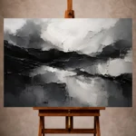 Black and white Monochrome Wall Art print featuring layered abstract planes, sculptural ridges, and fractured textures